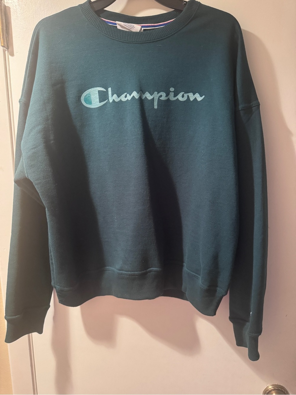 Champion Navy Crewneck Sweater with Red & White Trim
